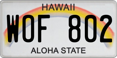 HI license plate WOF802