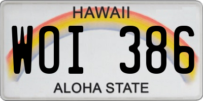HI license plate WOI386