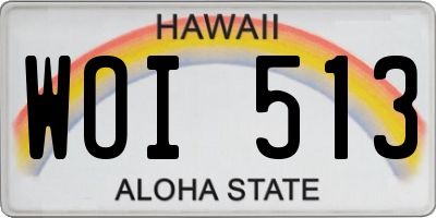 HI license plate WOI513