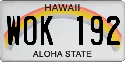HI license plate WOK192