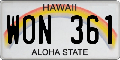 HI license plate WON361