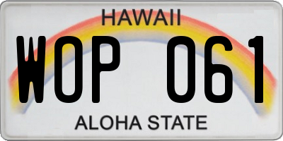 HI license plate WOP061