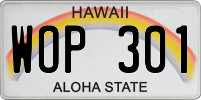 HI license plate WOP301