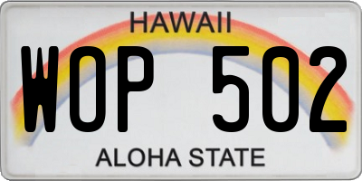 HI license plate WOP502