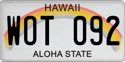 HI license plate WOT092