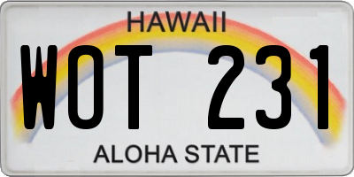 HI license plate WOT231