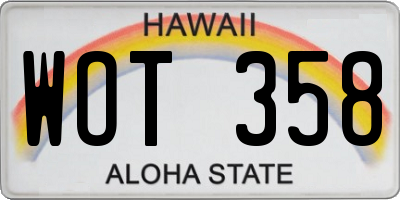 HI license plate WOT358