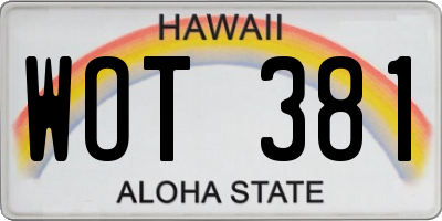 HI license plate WOT381