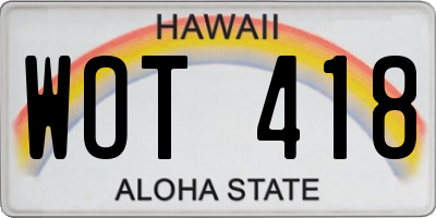 HI license plate WOT418
