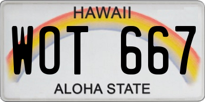 HI license plate WOT667