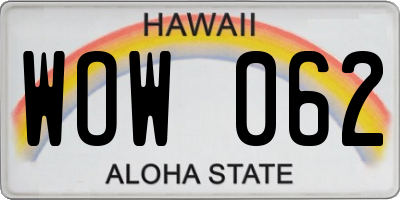 HI license plate WOW062