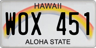 HI license plate WOX451