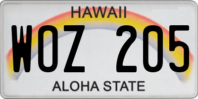 HI license plate WOZ205
