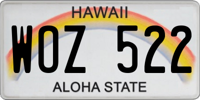 HI license plate WOZ522