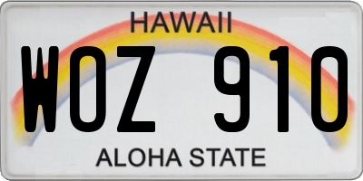 HI license plate WOZ910