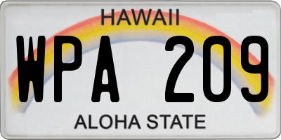 HI license plate WPA209
