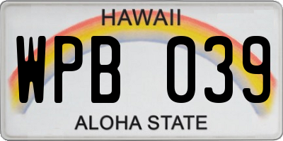 HI license plate WPB039