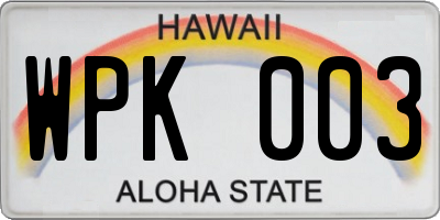 HI license plate WPK003