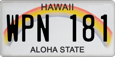 HI license plate WPN181