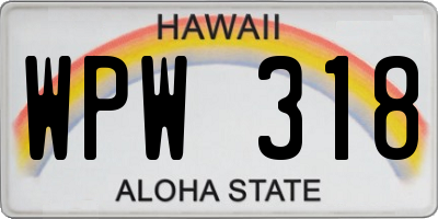 HI license plate WPW318