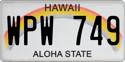 HI license plate WPW749