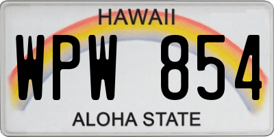 HI license plate WPW854