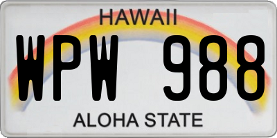 HI license plate WPW988