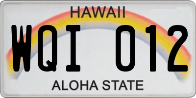 HI license plate WQI012