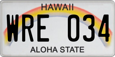 HI license plate WRE034