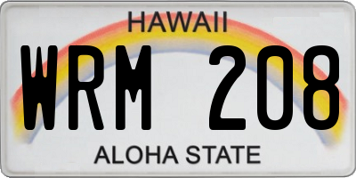 HI license plate WRM208