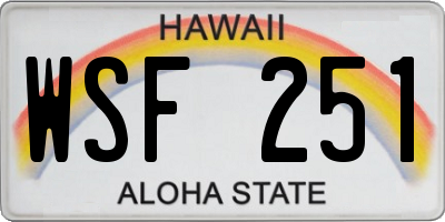 HI license plate WSF251