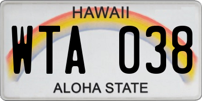 HI license plate WTA038