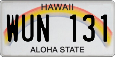 HI license plate WUN131