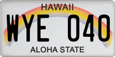 HI license plate WYE040