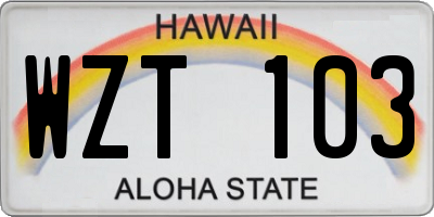 HI license plate WZT103
