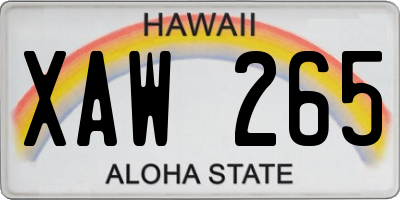 HI license plate XAW265