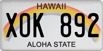 HI license plate XOK892
