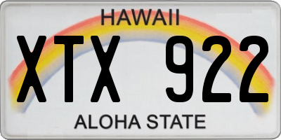 HI license plate XTX922