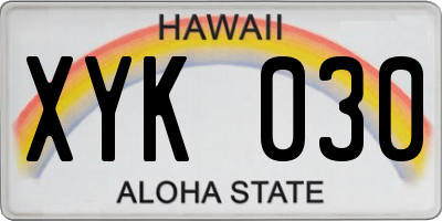 HI license plate XYK030