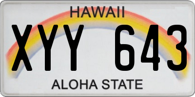 HI license plate XYY643
