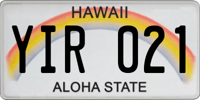 HI license plate YIR021
