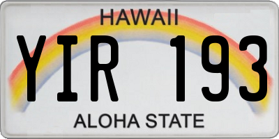 HI license plate YIR193