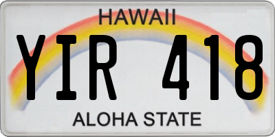 HI license plate YIR418