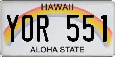 HI license plate YOR551