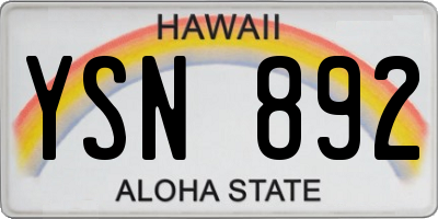 HI license plate YSN892