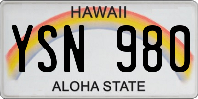 HI license plate YSN980