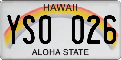HI license plate YSO026