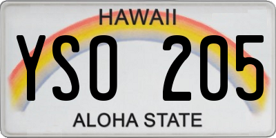 HI license plate YSO205