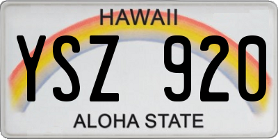 HI license plate YSZ920