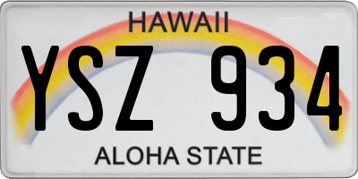 HI license plate YSZ934